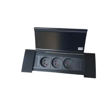 Powerframe à couvercle, 3 prises 230 V avec broche de terre, noir