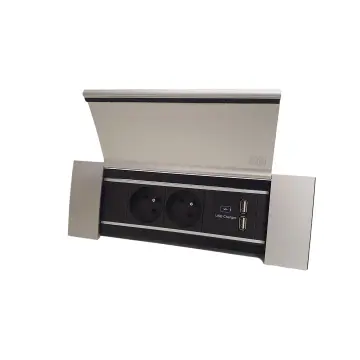 Powerframe à couvercle, 2 prises 230 V avec broche de terre, 2 ports USB, aluminium