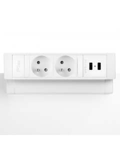 Multiprise de bureau EXIT, en saillie, 2 prises et 2 ports USB, blanche