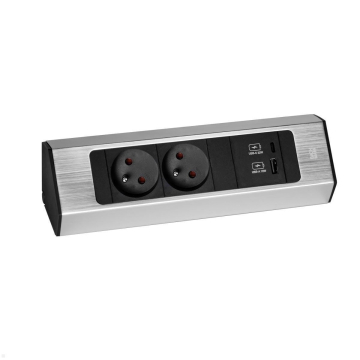Prise d'angle 2 prises avec usb, inox