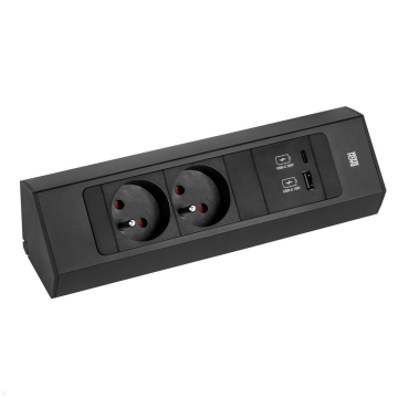 Prise d'angle 2 prises avec usb, noire
