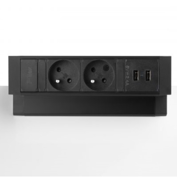 Multiprise de bureau EXIT, en saillie, 2 prises et 2 ports USB, noire