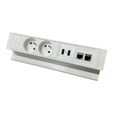 Bloc Exit de bureau, blanc, en saillie, 2 prises, 2 ports USB et 2 ports internet CAT6