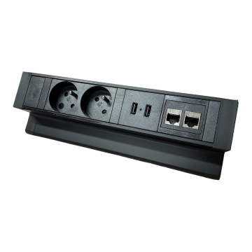 Bloc Exit de bureau, noir, en saillie, 2 prises, 2 ports USB et 2 ports internet CAT6