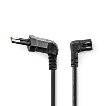 Câble électrique Euro mâle avec fiche coudée IEC-320-C7, 200 cm, noir