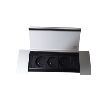 Powerframe à couvercle, 3 prises 230 V avec broche de terre, aluminium