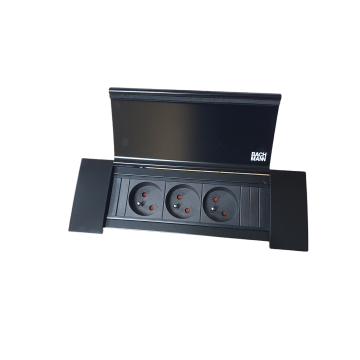 Powerframe à couvercle, 3 prises 230 V avec broche de terre, noir