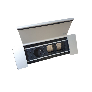 Bachmann PowerFrame, 1 prise à broche de terre avec couvercle et 2 modules personnalisables, gris argenté