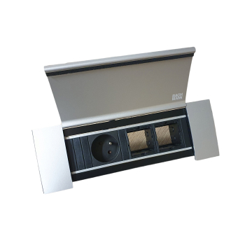 Bachmann PowerFrame, 1 prise à broche de terre avec couvercle et 2 modules personnalisables, aluminium