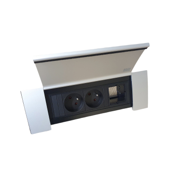 Bachmann PowerFrame à couvercle, 2 prises à broche de terre et 1 module personnalisable, gris argenté