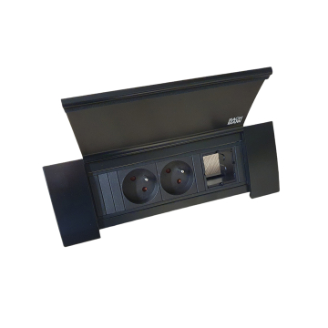 Bachmann PowerFrame à couvercle, 2 prises à broche de terre et 1 module personnalisable, noir