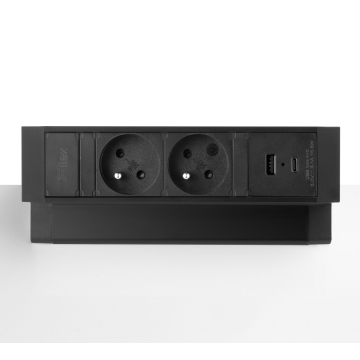 Chargeur USB A/C à 2 prises, noir, sortie de bureau