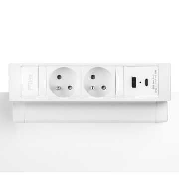 Chargeur USB A/C à 2 prises blanc sortie de bureau