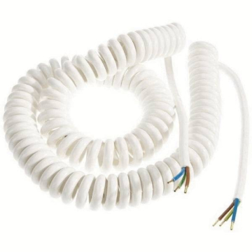 Câble spiralé blanc PVC, 50-200cm, dénudé aux 2 extrémités, 1,5 mm2