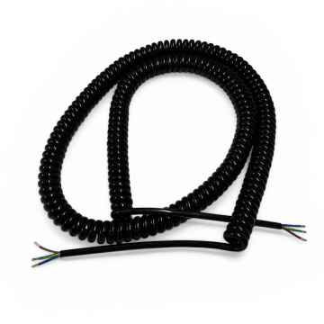 Câble spiralé noir PVC, 150-600 cm, dénudé aux 2 extrémités, 1,5 mm2