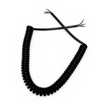 Câble spiralé noir PVC, 50-200cm, dénudé aux 2 extrémités, 1,5 mm2