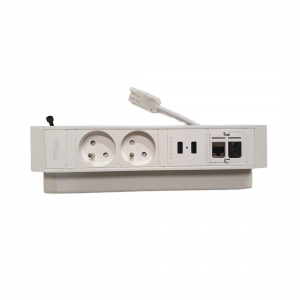 Bloc Exit de bureau, blanc, en saillie, 2 prises, 2 ports USB, 1 port CAT6, 1 connexion HDMI