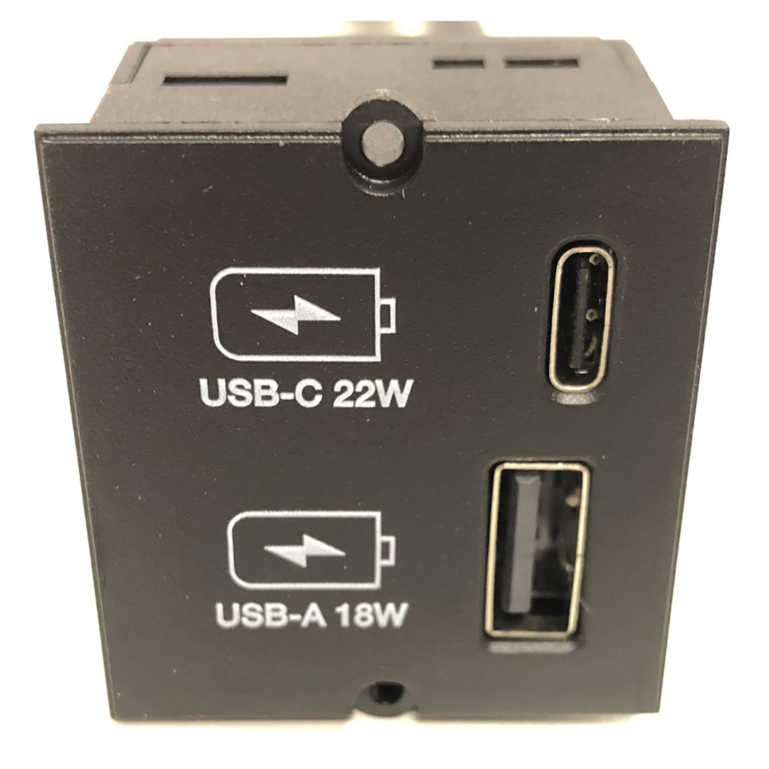 Bachmann dubbele USB lader module, geschikt voor inbouw in Bachmann stekkerblokken & stekkerdozen